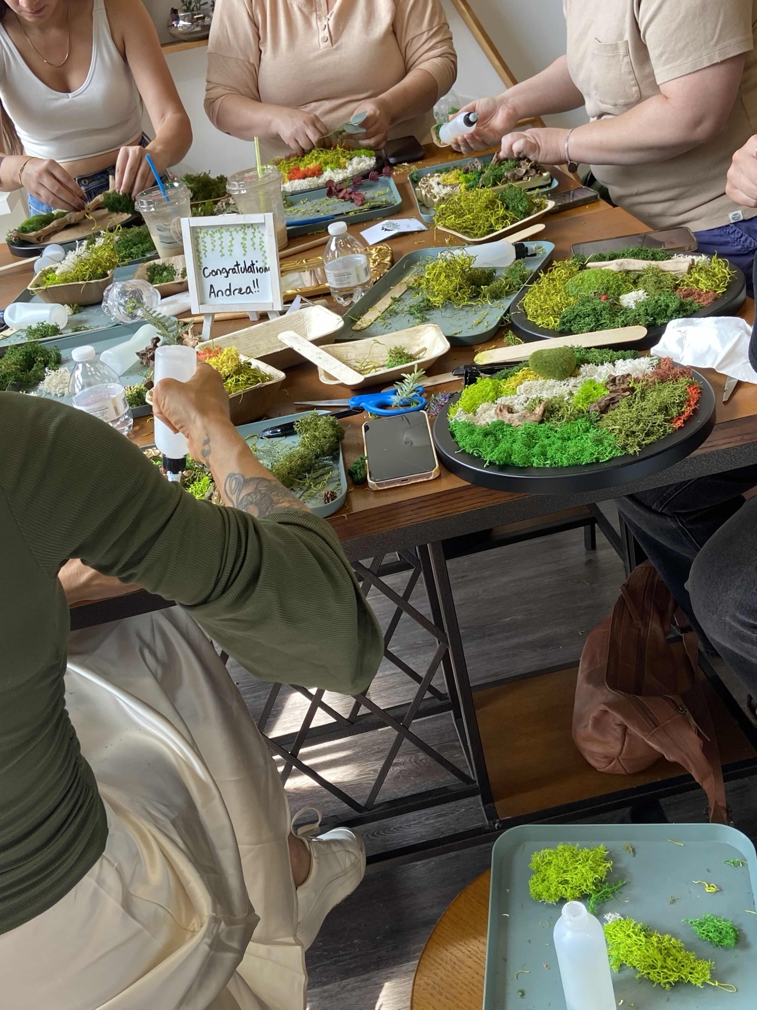 A group celebrating with the terrariums they built at a mobile event